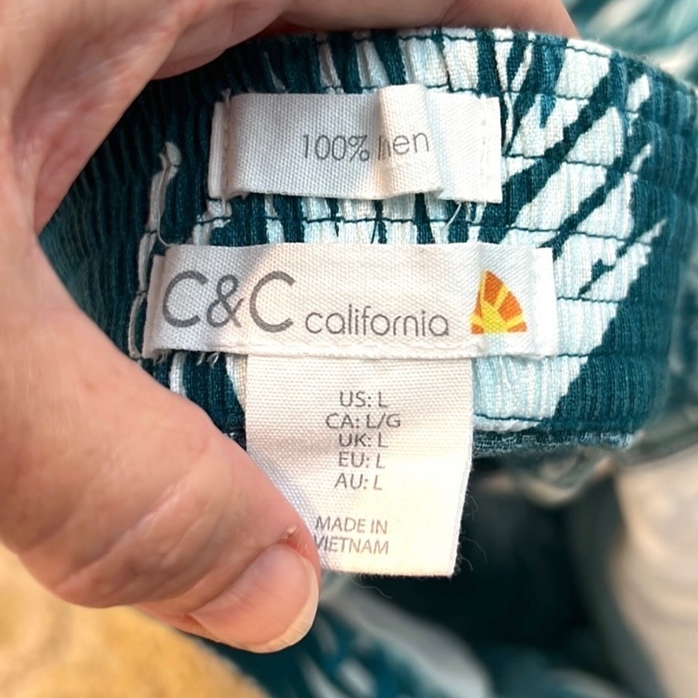 C&C California, Linen, Yacht-Wear Palazzo, Wide Leg Pants, Elastic Back Waist,L - Picture 12 of 14